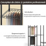 AQRA Portant à Vêtements, Conception de Porte-Pantalons Professionnel,9 Étagères Hauteur Réglable,5 Barres,4 Options d'Assemblag