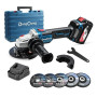 DongCheng Meuleuse d'angle sans fil 20V, Moteur sans balais, Disqueuse sans fil 125 mm, poignée anti-vibrations, 2 disques abras