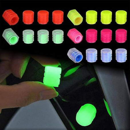 GNALIA Bouchons De Valve Auto，20 Pcs Bouchons De Valve Auto Luminescents，5-Couleurs L'Universel Fluorescent Bouchons De Valve De