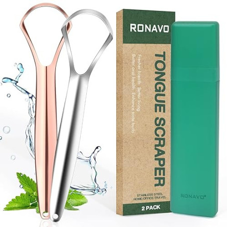 RONAVO Gratte Langue, Brosse Langue Pour Adulte une Haleine Fraiche, Tongue Scraper Acier Inoxydable, Conception distinctive à 2
