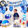 Décoration d'anniversaire pour enfant garçon de 5 ans, décoration de l'espace, ballon en aluminium astronaute, fusée, décoration