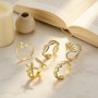 DIELOVEHUA 5 Pièces Bague Acier Inoxydable Femme, Bague Coquillage Etoile de Mer, Bagues Réglables Empilables en Or, Minimaliste