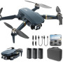 Drone avec caméra 4K UHD pour adultes et débutants, 84 min de vol (3 batteries), portée 800 m, moteur sans balais, maintien d’al