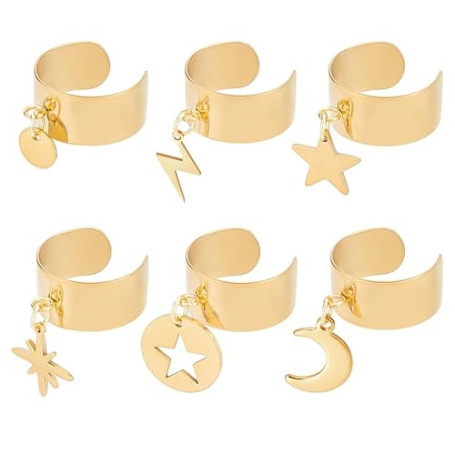UNICRAFTALE Bague Breloques Bague Acier Inoxydable Étoile Boulon Foudre Pendentifs Bague Anneaux Réglables Bague pour Femme Manc