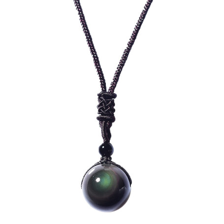 zalati Collier Pendentif Obsidienne Naturelle avec Corde Tressée Style Yeux Arc-en-Ciel pour Cadeau Chanceux en Pierre Perle
