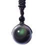 zalati Collier Pendentif Obsidienne Naturelle avec Corde Tressée Style Yeux Arc-en-Ciel pour Cadeau Chanceux en Pierre Perle