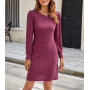 Wantonfy Robe Femmes Robe Pull d'hiver à Manches Longues pour Femme Couleur Unie Élégant Col Rond Robe