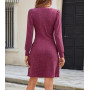 Wantonfy Robe Femmes Robe Pull d'hiver à Manches Longues pour Femme Couleur Unie Élégant Col Rond Robe