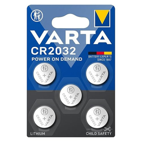 VARTA Piles Bouton CR2032, lot de 5, Power on Demand, Lithium, 3V, emballage sécurisé pour les enfants, pour petits appareils él