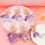 JSRQT Porte-clés Lettre Initiale, Porte-clés Alphabet en Résine Violettes pour Femme Filles avec Pendentif Papillon et Pompon, S
