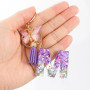 JSRQT Porte-clés Lettre Initiale, Porte-clés Alphabet en Résine Violettes pour Femme Filles avec Pendentif Papillon et Pompon, S