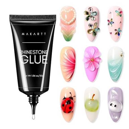 Makartt Gel 3d Nail Art Rhinestone Glue - 30ml Gel Adhésif Super Fort pour Les Ongles pour Paillettes d'Ongles, Strass Ongles Bi