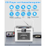 Greadio Lecteur CD Portable, Lecteur Cassette Audio, Bluetooth, Télécommande, Radio FM, AUX/USB/SD Card-in, Batterie Rechargeabl