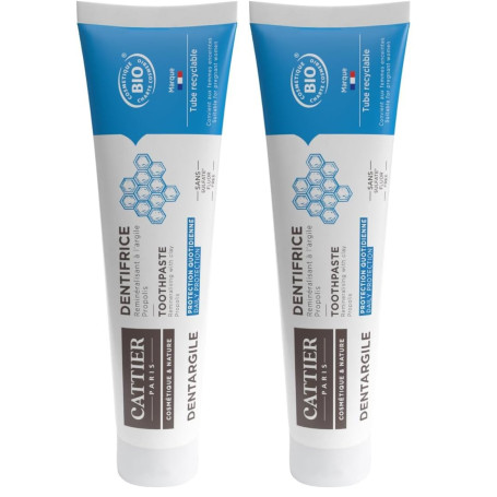 Cattier Dentifrice reminéralisant à la Propolis Protection des gencives Bio- 75 ml (Lot de 2)