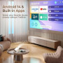 Vidéoprojecteur avec Wi-FI 6 & Bluetooth 5.4, Apps intégrées Supporte 4K Full HD Mini Video Projecteur, Android 14, Auto Keyston