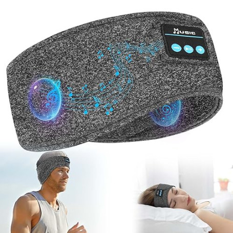 Flintronic Casque de Sommeil, Bandeau Bluetooth, Anti Bruit Sommeil Bandeau Bluetooth, pour Sport, Voyage, Dormeurs Latéraux(Gri