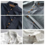 YRUIIA Chemise Style Japonais, Chemise à col Montant en Lin et Coton pour Homme, Chemise à col Montant à Double Boutonnage, Chem