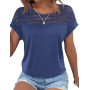 Zeagoo T-shirt d'été en dentelle pour femme - Col rond - Basique - Manches courtes - Élégant pour femme