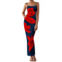 Sukiglam Robe Longue Femme Sexy sans Manches Imprimée Fleurs Robes Moulante Bretelles Spaghetti Col Carré Maxi Robe de Soiree d'