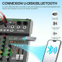 Aveek Audio Mixer,Table de Mixage Professionnelle avec USB/Bluetooth,4 Canaux D'entrée Stéréo DJ Mixer,48V Phantom Power 99 DSP