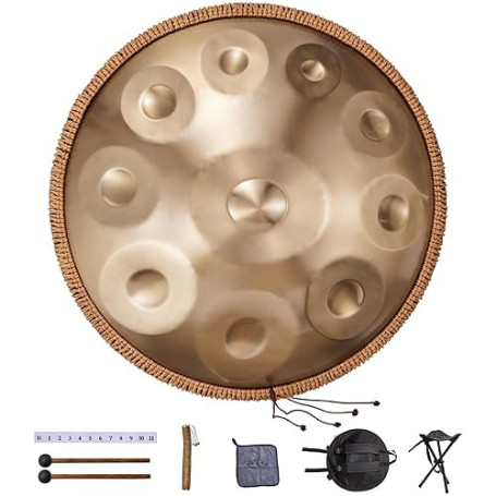 VEVOR Tambour à main, 550 mm et 10 notes, instrument à tambour handpan en ré mineur, avec maillets, support 432 Hz et sac de tra