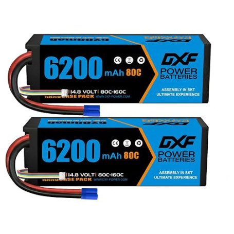 DXF Batterie LiPo 4S 14.8V 6200mAh 80C EC5 Pack 2X Voiture RC 1/8 1/10 Buggy Truggy Monster Truck Polymère Lithium Décharge Rapi