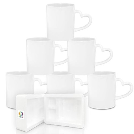MR.R Ensemble de 6 tasses à café en porcelaine blanche pour sublimation Passe au lave-vaisselle Tasse à boire en céramique class