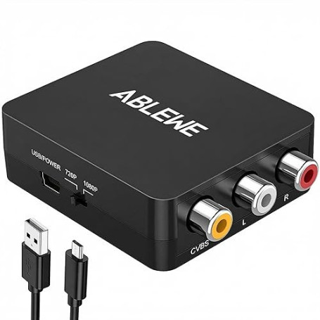 ABLEWE Adaptateur RCA vers HDMI, Convertisseur AV vers HDMI Mini AV à HDMI vidéo Signal Prise en Charge 1080P avec câble de Char
