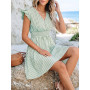 CUPSHE Femme Robe Courte Été Rayée Col V Manches Volantées Taille Smockée Robe de Plage Fluide A Ligne Chic Décontractée Soirée 