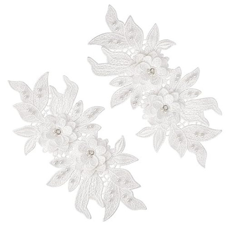 GORGECRAFT 1 Paire 3D Floral Brodé Dentelle Applique Fleur Perle Patches avec Imitation Perle Décolleté Dentelle Garniture pour