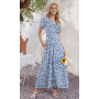 AUSELILY Robe Longue Femme Ete Col en V Manches Courtes Robe Femme Chic et Elegant Taille Haute Ligne A Cocktail Robes avec Poch