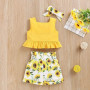ANUFER 3 Pièces Fille Gamins Ensemble de Vêtements Brillante Jaune Tournesol Bébé Tenues Débardeurs + Pantalons Courts + Bandeau