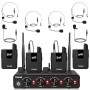 TONOR Système de Micro sans Fil avec 4 émetteurs de Poche/micros-Cravates/Casque à Effet Hall, 4x5 fréquences, portée 60m, pour
