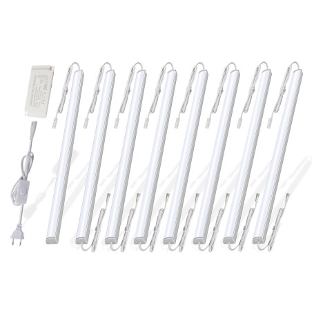 Cefrank Éclairage LED sous l'armoire, 8 pcs, 30 cm, V-Shape, 16 Watts, 1600 Lumens, Blanc Pur (6000K), Design Élégant, Illuminat