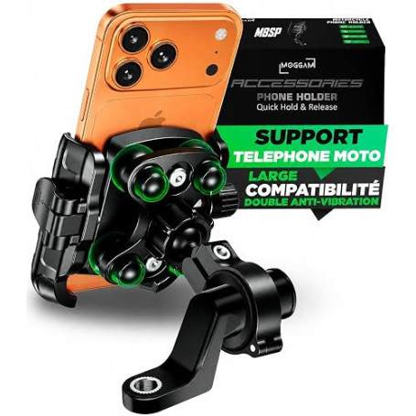 Support Telephone Moto Antivibration Aluminium CNC Double Fixation Guidon 22-32mm Rétroviseur 12–14 mm Libération Rapide Design