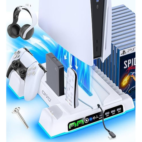 OIVO Support PS5 pour Playstation 5/ Pro/ Slim avec Ventilateur de Refroidissement à 3 Vitesses, Chargeur Manette Play 5 avec In