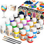 ARTFLY Kit de peinture pour vitrail, 20 couleurs x 30 ml avec 3 pinceaux, acrylique permanent imperméable, pour céramique et ver
