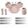 PandaEar Ensemble d'Alimentation Bébé en Silicone | Assiette Divisée avec Ventouse en Forme de Crabe et Tasse, Cuillères & Fourc