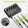 LiNKFOR Mini Mélangeur Audio Stéréo 4 Canaux Mélangeur de Ligne Ultra-Faible Bruit Switch Stereo/Mono, Contrôle du Volume Indépe