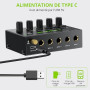 LiNKFOR Mini Mélangeur Audio Stéréo 4 Canaux Mélangeur de Ligne Ultra-Faible Bruit Switch Stereo/Mono, Contrôle du Volume Indépe