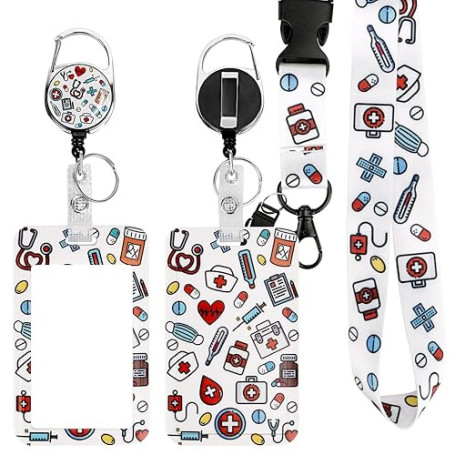 Porte Badge Id avec Lanyard Breakaway pour, Badge Reel rétractable, Clips de Badge détachables, Lanyard Strap pour le cou, Cadea
