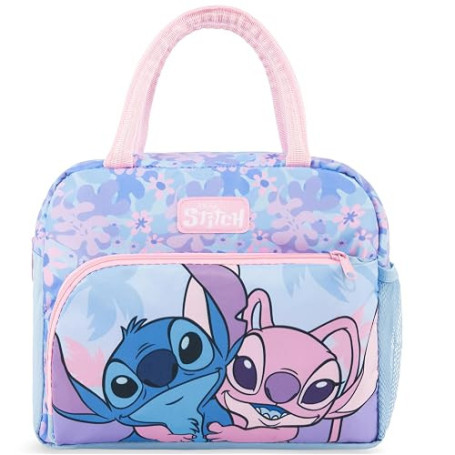 Get Trend Disney Stitch Sac Isotherme Repas Enfant Fille, Lunch Tote Bag avec Poche, Porte Bouteille et Fermeture Eclair (Rose/B