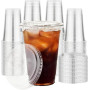 KAHEIGN 50 Pièces Gobelets en Plastique Transparent avec Couvercles, 480ml Gobelet à Café en Plastique Réutilisable Verres Éléga