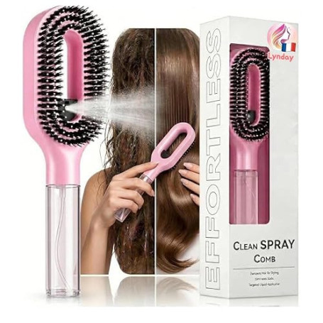 Brosse a cheveux demelante magique avec Spray Intégré, Brosse Magique Anti-Statique pour Cheveux Fins et Fragiles, Massage Cuir