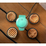 LEHMANN Mini Gaufrier avec Plaques Interchangeables, 4 Rond Formes : Cœur, Classique, Citrouille, Pain d’Épices, Revêtement Anti