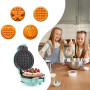 LEHMANN Mini Gaufrier avec Plaques Interchangeables, 4 Rond Formes : Cœur, Classique, Citrouille, Pain d’Épices, Revêtement Anti