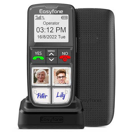 Easyfone T6 4G Téléphone Portable Senior Débloqué Le Plus Simple | 4 Grandes Touches d'image | Bouton SOS | Station de Charge |