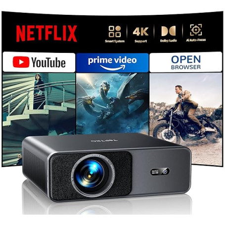 Videoprojecteur 4K Home Cinema, 1000 ANSI Portable Projecteur Video Compatible Netflix, Audio Dolby 20W, TOPTRO FHD 1080P HDR10