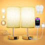 Suright Lampe de Chevet Tactile Lot de 2 avec Ports de Charge USB-A + USB-C, Intensité Variable 3 Voies, Abat-jour en Tissu de L
