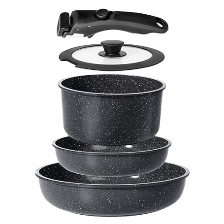 GiPP Set de Casseroles et Poêles en Céramique Antiadhésif, Poignées Détachable adaptée au camping, Sans Produits Toxiques, Compa